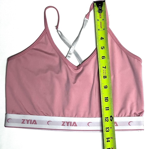 LOT OF 2 Zyia Sports Bras Comfort Racer Back Logo Band Cropped Tank PINK BLK MED - Picture 4 of 9
